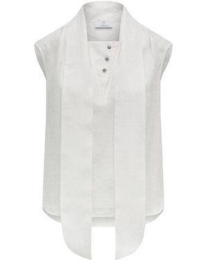 Auguri Ivory Silk Tie Blouse - White