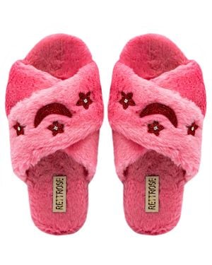 Rettrose Isabel Luxury Plush Diamanté Embellished Handmade Slipper - Pink