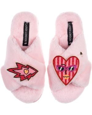 Laines London Classic Laines Slippers With Electric Love Brooches - Pink