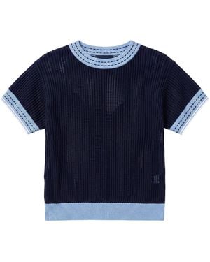 Brodie Cashmere Denim Effect Trim Tee - Blue