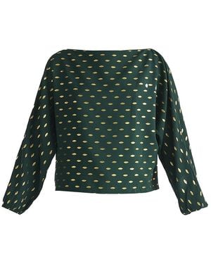 Paisie Foil Print Boat Neck Top - Green