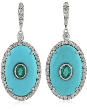 Artisan Emerald & Diamond Drop Earrings - Blue