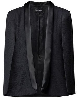 Rumour London Stephanie Wool Tuxedo-Style Cape With Animal Jacquard Pattern - Black