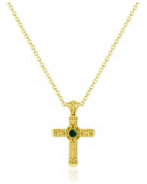 Unaloe Vermeil Emerald Cross Necklace – Luxury Religious Jewellery - Metallic