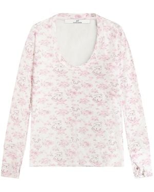 Cloud Haven Long Sleeve Floral Toile Scoop Neck Tee - White