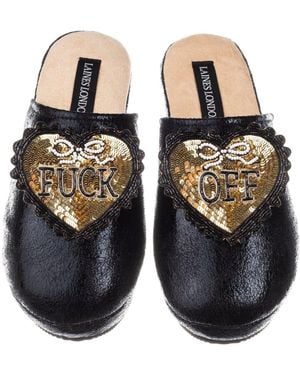Laines London Softie Slippers With & Fuck Off Brooches - Black