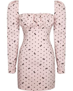 Miss Circle New York Perla Baby Ruched Bust Velvet-Embossed Bow Mini Dress - Pink
