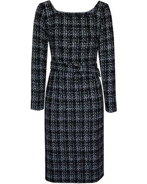 2KStyle Kim Checked Metallic Tweed Pencil Midi Dress With Belt - Black