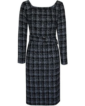 2KStyle Kim Checked Metallic Tweed Pencil Midi Dress With Belt - Black