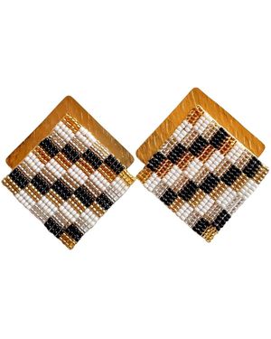 Iliana Arrazola Minimalist Deconstructed Knot Stud Earrings, And, Glass Beads, Beaded Jewellery - Brown