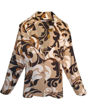 Haris Cotton Printed Linen Blend Jacket With Buttons- Opulent - Natural
