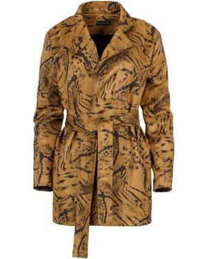 Conquista Suede-Look Printed Jacket With Belt - Brown