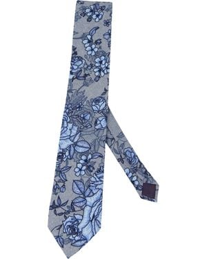 lords of harlech Taddeo Roma Floral Merino Tie - Blue