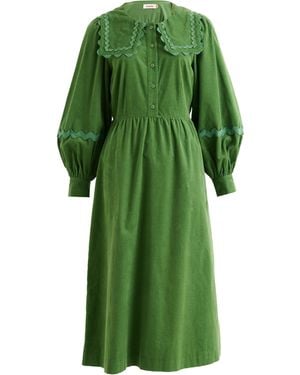 Louche Prudence Babycord Big Collar Ric Rac Trim Midi Dress - Green