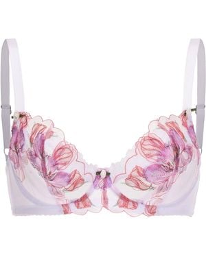 Amour D'agnette Stephanie Dual Layer Orchid Embroidery Plunge Bra - Pink