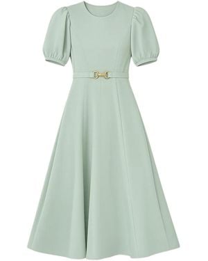 Yumi' Mint Skater Dress With Puff Sleeves And Buckle Detail - Green