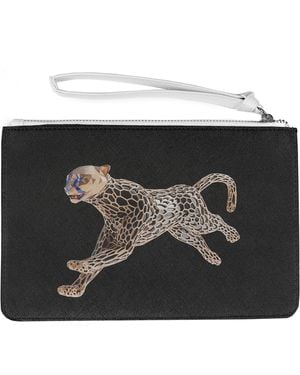 Marokka Design Cheetah Medium Clutch Bag Saffiano Leather Finish - Black