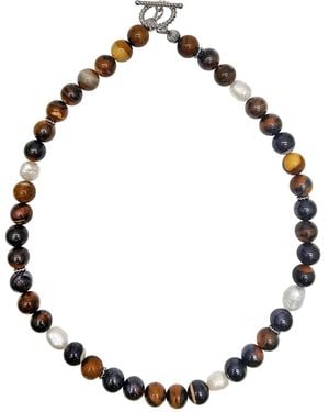 Farra Tiger's Iron Stone With Freshwater Pearls Necklace - Black