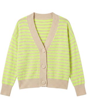 Brodie Cashmere Beach Stripe Cashmere Cardigan - Yellow