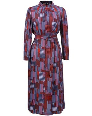 Smart and Joy Geometric Print Viscose Midi Shirt Dress - Purple
