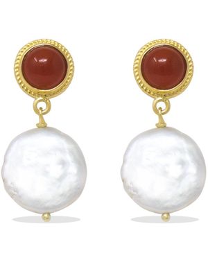 Vintouch Italy Plated Carnelian & Keshi Pearl Earrings - Red