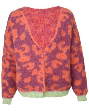 Saachi Animal Print Mohair Cardigan - Red