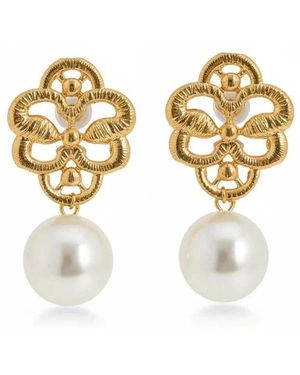 Angel Barocco Lace Stylish Earrings – & With Pearl Drop - Metallic