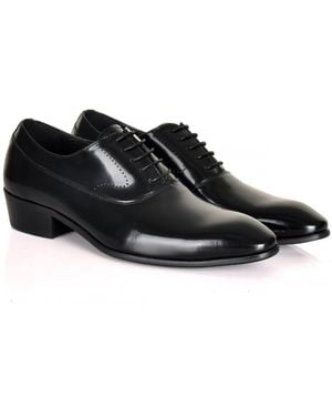 DAVID WEJ Frederick Shiny Leather Dress Shoe With Cuban Heel - Black