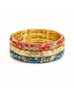 Nuvv Collection Enamel Crystal Detail Bangle - Metallic