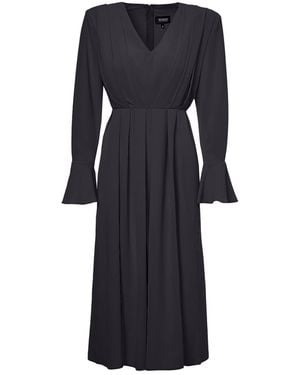 BLUZAT Midi Dress With Pleats And Proeminent Shoulders - Black