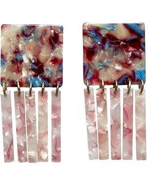 CLOSET REHAB Square Fringe Earrings - Red