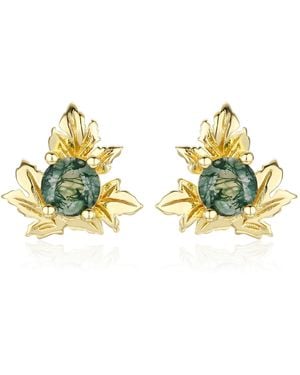 Azura Jewelry New York Frosted Fern Moss Agate Stud Earrings Vermeil - Metallic
