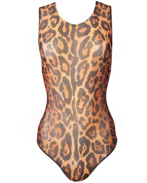 Rodasoleil Smart Swimwear Tan-Through Mesh One-Piece Sleeveless Swimsuit Leopard - Brown