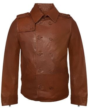 Zasta Studio Boulevardier Classic Six Button Leather Jacket - Brown