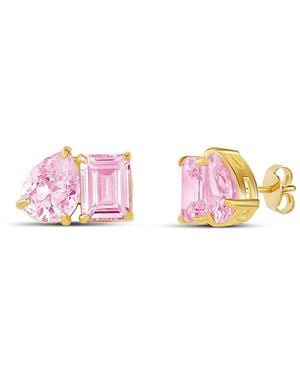 SHYMI Two Stone Prong Set Earrings - Pink