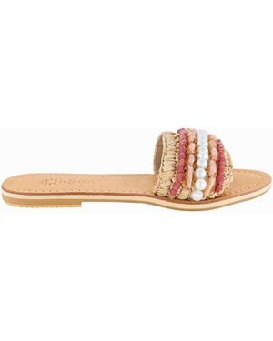 OhSun Neutrals Dolce Raffia & Leather Slides - Pink