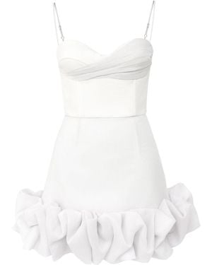 POST MERIDIEM Draped Ruffle Mini Bustier Dress - White