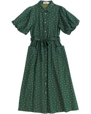 Louche Lola Flower Dot Print Balloon Sleeve Shirtdress - Green