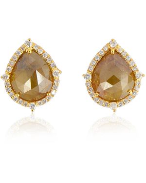 Artisan 18k Solid In Natural Pear Cut Ice Diamond Stud Earrings Handmade Jewellery - Metallic