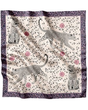 Lamberty Munich Neutrals Leopard Walks Original Silk Scarf - Natural