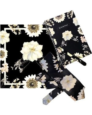 Baines London Gift Set: 'Strength' Silk Scarf, Satin Tie, Weekly Planner & Pen - Black