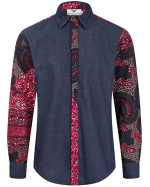 Ohema Ohene Denim & African Print Cotton Shirt – Contrast Panel - Blue