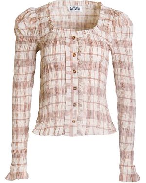 Amy Lynn Maisie Smocked Cotton Blouse - Brown