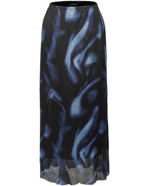 Smart and Joy Abstract Print Mesh Midi Skirt - Blue