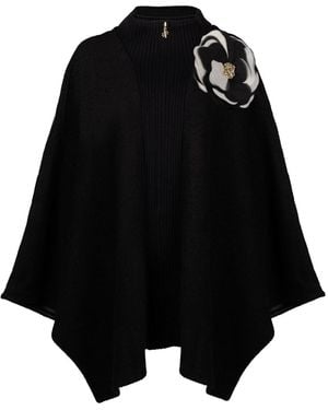 Laines London Laines Couture Wool Blend Zip Cape With Embellished & Cream Corsage - Black