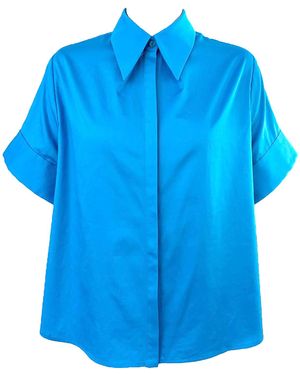 Arto. Be Bright & Excited Cuff Short Sleeve Flared Shirt - Blue