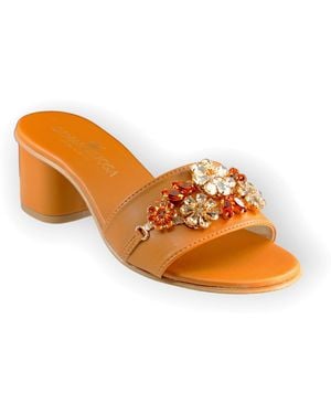 DAMAPREZIOSA Flora Sandals With Crystals - Orange