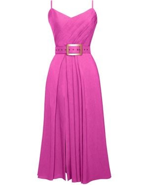 ALINA CERNĂTESCU Simba Linen Draped Cocktail Midi Dress With Front Slit And Pockets - Purple