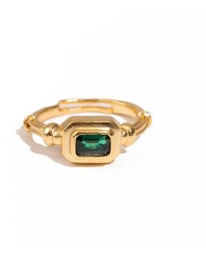 Ebru Jewelry Emerald Glow Minimalist Adjustable Ring - White