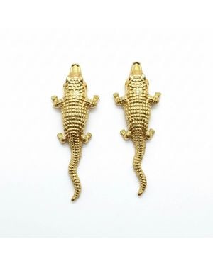 Silver & Elegant Co. Sculptural Crocodile Earrings, 22K-Plated Bronze - Metallic